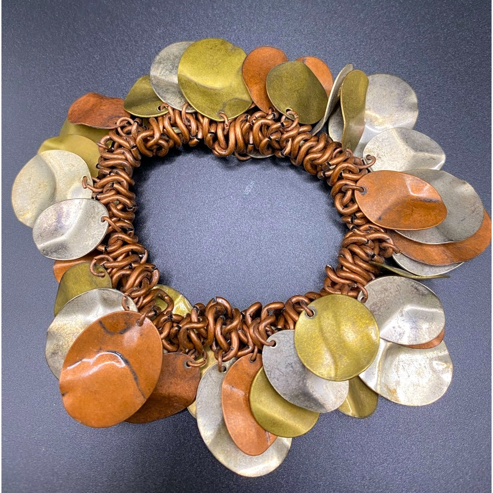 Copper Link Charm Waterfall Stretch Bracelet